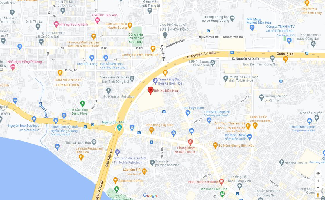 Bản đồ vị trí Bến xe Biên Hòa Đồng Nai